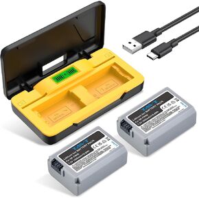 بطارية 2 حزمة NP-FW50 مع شاحن USB مزدوج مع عرض LED الذكي لـ Sony ZV-E10 ، Alpha A6000 ، A6300 ، A6400 ، A6500 ، A5100 ، A5000 ، A7S ، A7S II ، A7R ، A7 ، A7 II ، RX10 ، RX10 II ، NEX-3 ، NEX-5 كاميرا in Kuwait