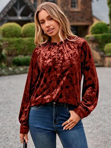 Simplee Velvet Tops for Women Long Sleeve Button Down Shirt Fall Blouses Dressy Casual Holiday Party Outfits 2025 in Saudi Arabia