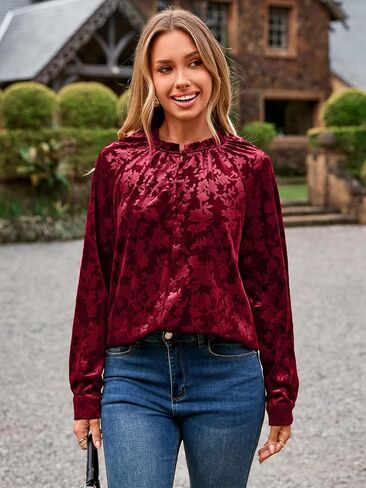 Simplee Velvet Tops for Women Long Sleeve Button Down Shirt Fall Blouses Dressy Casual Holiday Party Outfits 2025 in Saudi Arabia