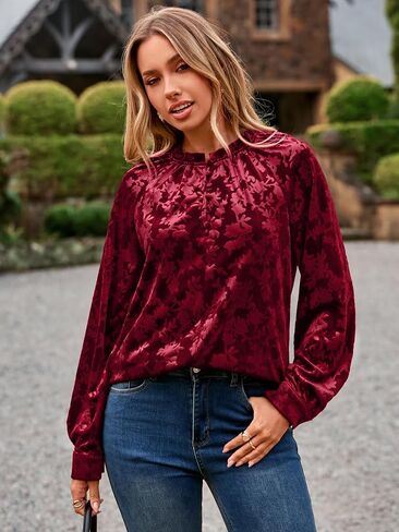 Simplee Velvet Tops for Women Long Sleeve Button Down Shirt Fall Blouses Dressy Casual Holiday Party Outfits 2025 in Saudi Arabia