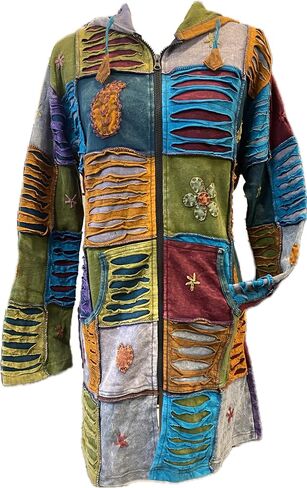 Karma Handicrafts Hippie Boho Winter Cotton Patchwork Embroidered Jacket Hoodie Retro Coat Nepal J5 in Saudi Arabia