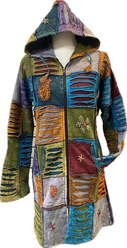 Karma Handicrafts Hippie Boho Winter Cotton Patchwork Embroidered Jacket Hoodie Retro Coat Nepal J5 in Saudi Arabia