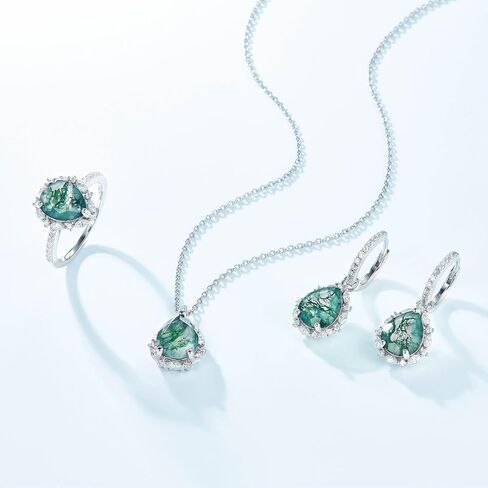 S925 Sterling Silver Teardrop Moss Agate Drop Earrings, Fashion-forward Style, A Unique and Elegant Gift for Women Seeking Distinctive Style and a Touch of Nature’s Beauty in Saudi Arabia