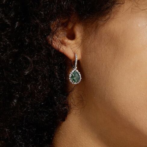 S925 Sterling Silver Teardrop Moss Agate Drop Earrings, Fashion-forward Style, A Unique and Elegant Gift for Women Seeking Distinctive Style and a Touch of Nature’s Beauty in Saudi Arabia