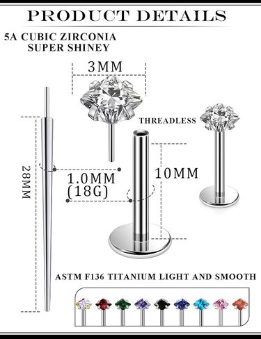 20G 18G 16G Astm F136 Titanium Threadless Flat Back Earrings Nose Studs Tragus Helix Conch Cartilage Lobe Earrings Medusa Labret Snake Bite Monroe Lip Ring Piercing Jewelry For Women Men in Saudi Arabia