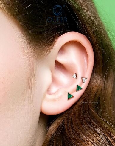OUFER 16G Helix Piercing Jewelry, 316L Stainless Steel Forward Helix Earrings, Triangle Clear CZ Flat Back Labret Lip Piercing, Push Pin Cartilage Tragus Earrings For Women Men in Saudi Arabia