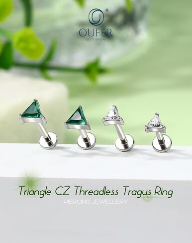 OUFER 16G Helix Piercing Jewelry, 316L Stainless Steel Forward Helix Earrings, Triangle Clear CZ Flat Back Labret Lip Piercing, Push Pin Cartilage Tragus Earrings For Women Men in Saudi Arabia