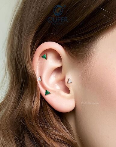 OUFER 16G Helix Piercing Jewelry, 316L Stainless Steel Forward Helix Earrings, Triangle Clear CZ Flat Back Labret Lip Piercing, Push Pin Cartilage Tragus Earrings For Women Men in Saudi Arabia
