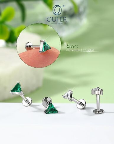 OUFER 16G Helix Piercing Jewelry, 316L Stainless Steel Forward Helix Earrings, Triangle Clear CZ Flat Back Labret Lip Piercing, Push Pin Cartilage Tragus Earrings For Women Men in Saudi Arabia