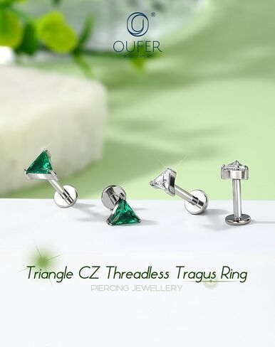 OUFER 16G Helix Piercing Jewelry, 316L Stainless Steel Forward Helix Earrings, Triangle Clear CZ Flat Back Labret Lip Piercing, Push Pin Cartilage Tragus Earrings For Women Men in Saudi Arabia