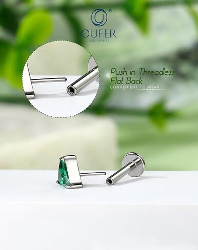 OUFER 16G Helix Piercing Jewelry, 316L Stainless Steel Forward Helix Earrings, Triangle Clear CZ Flat Back Labret Lip Piercing, Push Pin Cartilage Tragus Earrings For Women Men in Saudi Arabia