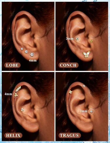20G 18G 16G Threadless Flat Back Earrings Nose Studs 316L Surgical Steel Tragus Forward Helix Conch Cartilage Lobe Earrings Stud Medusa Labret Monroe Lip Ring Piercing Jewelry For Women Men in Saudi Arabia