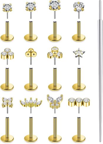 20G 18G 16G Threadless Flat Back Earrings Nose Studs 316L Surgical Steel Tragus Forward Helix Conch Cartilage Lobe Earrings Stud Medusa Labret Monroe Lip Ring Piercing Jewelry For Women Men in Saudi Arabia