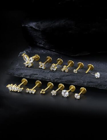 20G 18G 16G Threadless Flat Back Earrings Nose Studs 316L Surgical Steel Tragus Forward Helix Conch Cartilage Lobe Earrings Stud Medusa Labret Monroe Lip Ring Piercing Jewelry For Women Men in Saudi Arabia