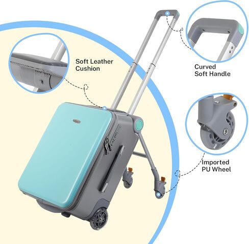 FAHKNS Ride on Carry On Suitcase for Kids,Large Suitcases with Child Seat Design,Rolling Travel Luggage With Kids Seat for Airplane,Blue in Saudi Arabia