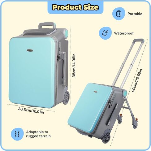 FAHKNS Ride on Carry On Suitcase for Kids,Large Suitcases with Child Seat Design,Rolling Travel Luggage With Kids Seat for Airplane,Blue in Saudi Arabia