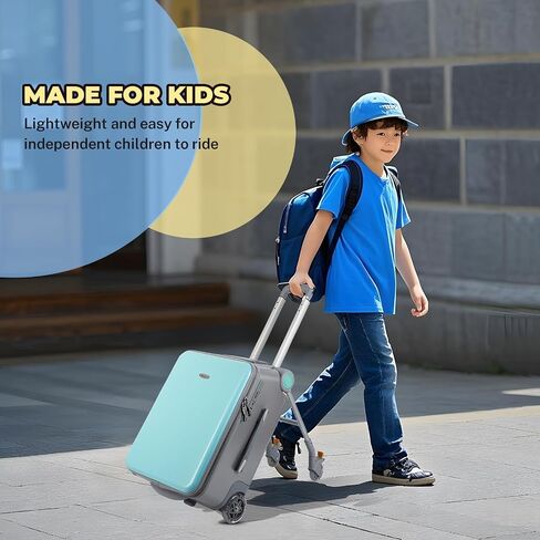 FAHKNS Ride on Carry On Suitcase for Kids,Large Suitcases with Child Seat Design,Rolling Travel Luggage With Kids Seat for Airplane,Blue in Saudi Arabia