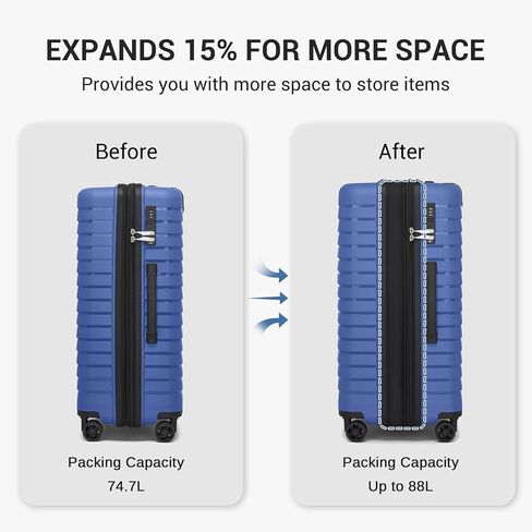 حقيبة كونو قابلة للتوسيع مقاس 20 بوصة مع عجلات دوارة، حقيبة متينة متينة مع حامل أكواب مخفي، هيكل صلب خفيف الوزن يمكن حمله على حقيبة السفر المعتمدة من شركة الطيران مع قفل TSA (أسود) in Kuwait