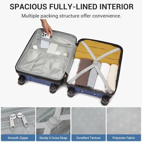 حقيبة كونو قابلة للتوسيع مقاس 20 بوصة مع عجلات دوارة، حقيبة متينة متينة مع حامل أكواب مخفي، هيكل صلب خفيف الوزن يمكن حمله على حقيبة السفر المعتمدة من شركة الطيران مع قفل TSA (أسود) in Kuwait