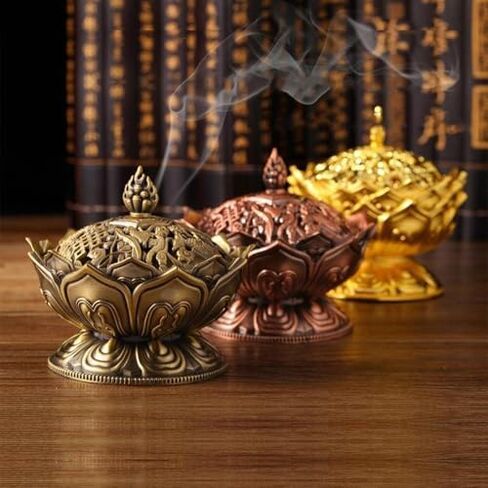 1PC Lotus Flower Incense Burner Buddhism Buddha Holder Brass Mini Censer Incense Metal Craft Home Decoration in Saudi Arabia