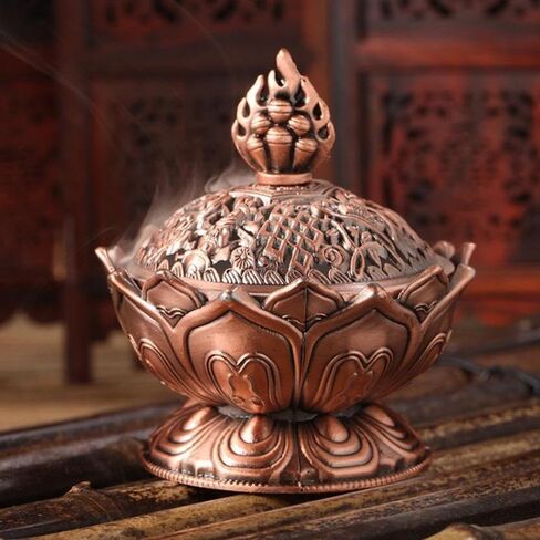 1PC Lotus Flower Incense Burner Buddhism Buddha Holder Brass Mini Censer Incense Metal Craft Home Decoration in Saudi Arabia