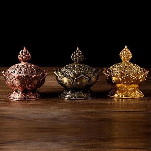 1PC Lotus Flower Incense Burner Buddhism Buddha Holder Brass Mini Censer Incense Metal Craft Home Decoration in Saudi Arabia