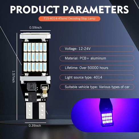 4 قطع T15 4014 45SMD LED مصابيح عكسية، 6500K 800LM لمبات إشارة الانعطاف للسيارة، مصابيح فرامل عالية السطوع 12 فولت، إضاءة 360 درجة، مناسبة لمعظم السيارات والشاحنات وRVs (أبيض) in Saudi Arabia