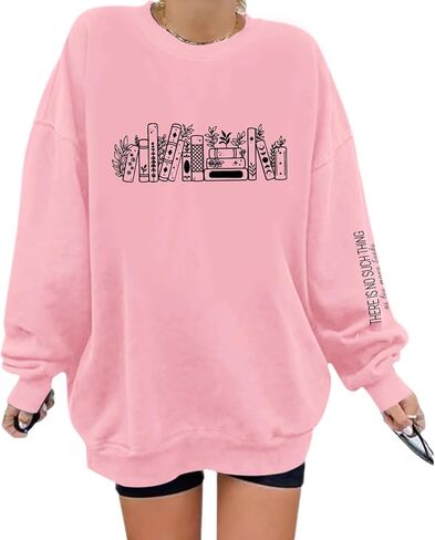 Book Sweatshirts for Women Oversized Bookish Reading Sweatshirt Teacher Long Sleeve Shirts Graphic Pullover Tops in Saudi Arabia