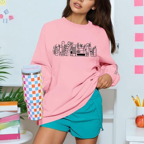 Book Sweatshirts for Women Oversized Bookish Reading Sweatshirt Teacher Long Sleeve Shirts Graphic Pullover Tops in Saudi Arabia