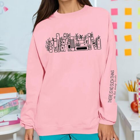 Book Sweatshirts for Women Oversized Bookish Reading Sweatshirt Teacher Long Sleeve Shirts Graphic Pullover Tops in Saudi Arabia
