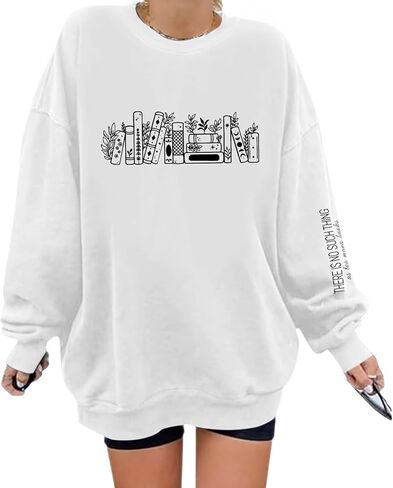 Book Sweatshirts for Women Oversized Bookish Reading Sweatshirt Teacher Long Sleeve Shirts Graphic Pullover Tops in Saudi Arabia