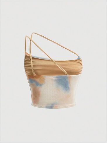 Milumia Girl's Tie Dye Ruched Mesh Top Asymmetrical Hem Crop Tank Tops in Saudi Arabia