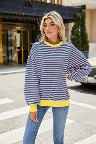 Women's Oversized Striped Sweatshirt Long Sleeve Round Neck Christmas Sweatshirt Loose Pullover Halloween Shirt Top in Saudi Arabia