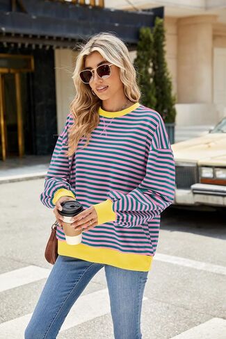 Women's Oversized Striped Sweatshirt Long Sleeve Round Neck Christmas Sweatshirt Loose Pullover Halloween Shirt Top in Saudi Arabia