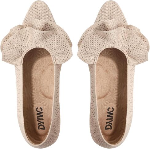 Women's Flat Shoes Fashion Comfortable Knit Pointed Toe Washable Ruffle Ballet Flats with Soft Insole Arch Support in Saudi Arabia