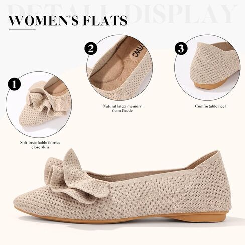 Women's Flat Shoes Fashion Comfortable Knit Pointed Toe Washable Ruffle Ballet Flats with Soft Insole Arch Support in Saudi Arabia