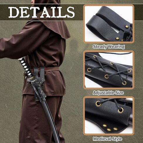 Leather Sword Frog Medieval Sword Holster Belt, Adjustable Lacing for Proper Fit, Renaissance Accessory for Knight Warrior Pirate Cosplay Halloween Costume in Saudi Arabia