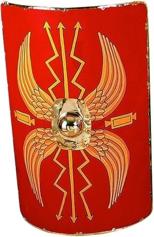 28" Roman Scutum Shield – Red & Brass-Lined Replica | Ancient Roman Legionary Shield for Reenactment, Cosplay, LARP & Costume Display in Saudi Arabia