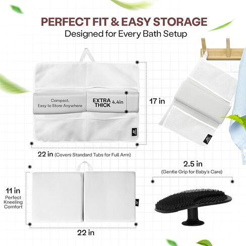 Baby Bath Kneeler and Elbow Rest Pad Set | Extra Thick Padding, Non-Slip, Machine Washable, Odorless - Includes Baby Bath Accessories in a Gift Ready Tote Bag - Baby & Toddler Bath Essentials in Saudi Arabia