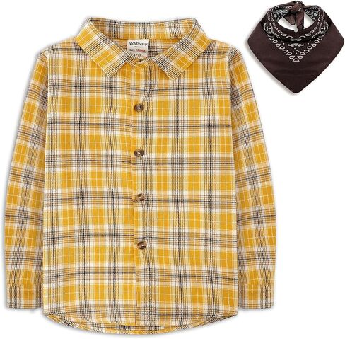 Boys' Button-Down Shirts Cowboy Western Plaid Long Sleeve with Bandana for Toddler Kids Outfit in Saudi Arabia