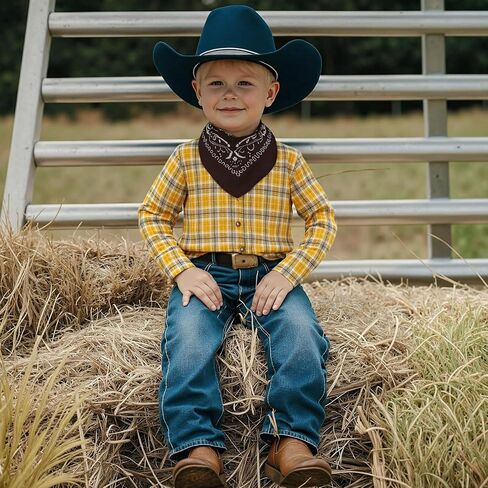 Boys' Button-Down Shirts Cowboy Western Plaid Long Sleeve with Bandana for Toddler Kids Outfit in Saudi Arabia