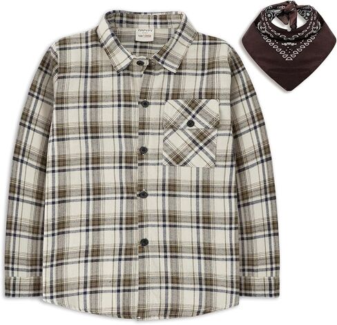 Boys' Button-Down Shirts Cowboy Western Plaid Long Sleeve with Bandana for Toddler Kids Outfit in Saudi Arabia