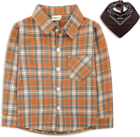 Boys' Button-Down Shirts Cowboy Western Plaid Long Sleeve with Bandana for Toddler Kids Outfit in Saudi Arabia