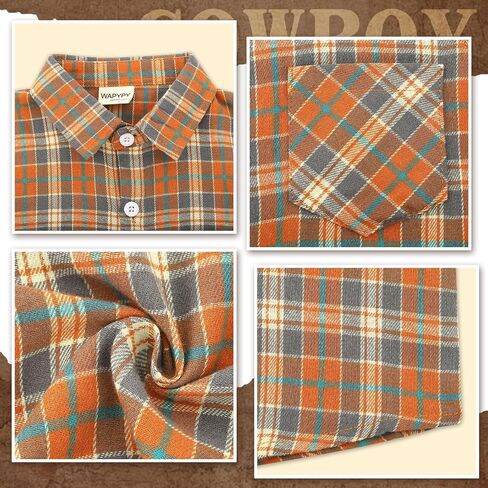 Boys' Button-Down Shirts Cowboy Western Plaid Long Sleeve with Bandana for Toddler Kids Outfit in Saudi Arabia