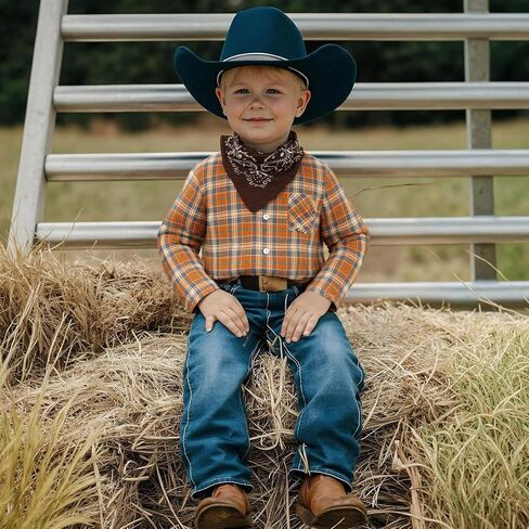 Boys' Button-Down Shirts Cowboy Western Plaid Long Sleeve with Bandana for Toddler Kids Outfit in Saudi Arabia