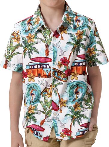 قمصان Giggling Getup Hawaiian للأولاد والأطفال كاجوال بأكمام قصيرة وأزرار سفلية للشاطئ الصيفي in Kuwait