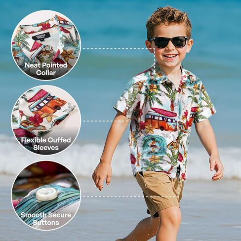 قمصان Giggling Getup Hawaiian للأولاد والأطفال كاجوال بأكمام قصيرة وأزرار سفلية للشاطئ الصيفي in Kuwait