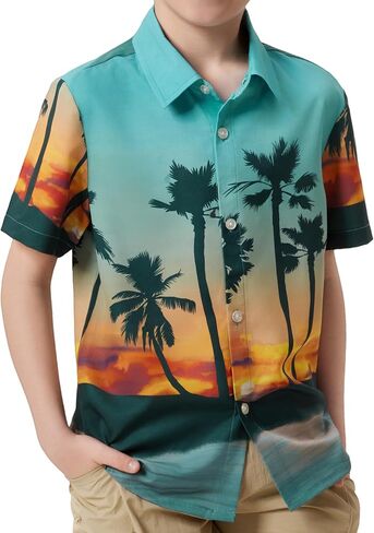 قمصان Giggling Getup Hawaiian للأولاد والأطفال كاجوال بأكمام قصيرة وأزرار سفلية للشاطئ الصيفي in Kuwait