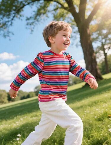COSLAND Boys and Toddlers' Casual Striped Shirt Crew Neck Long Sleeve Basic Top, 2T-Large in Saudi Arabia