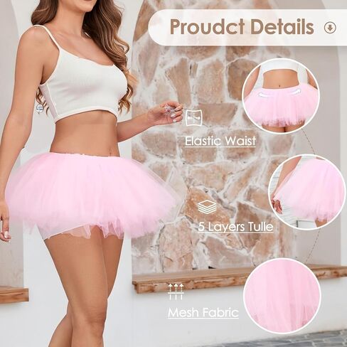 Womens 5 Layers Pink Tutu Skirts Puffy Elastic Tulle Party Short Skirts Halloween Christmas Costume in Saudi Arabia